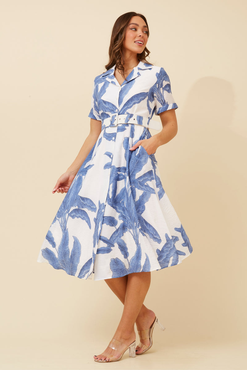 Caroline Morgan Leaf Print Shirt Dress