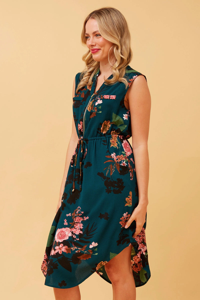 Caroline Morgan Floral Zip Dress