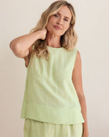 See Saw Linen/Rayon Button Back Shell Top