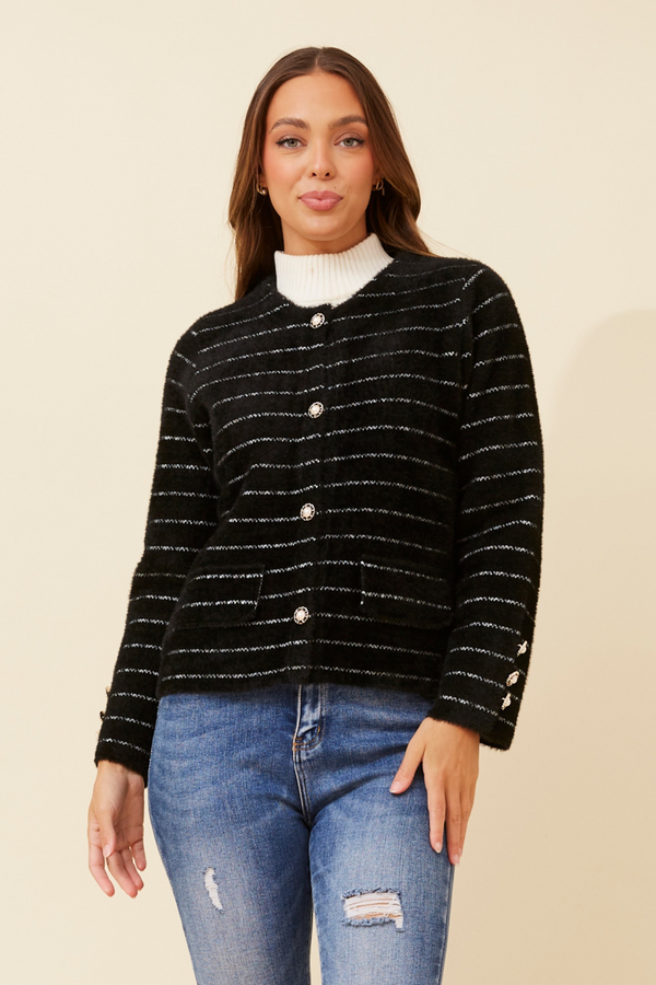 Caroline Morgan Stripe Knit Cardigan