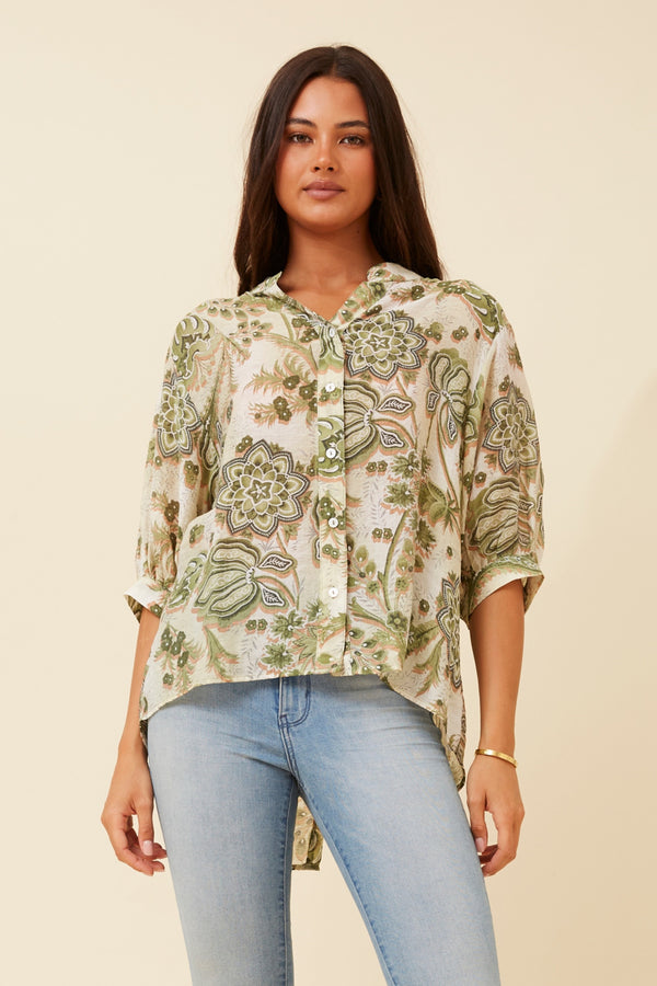 Caroline Morgan Floral Button Back Shirt