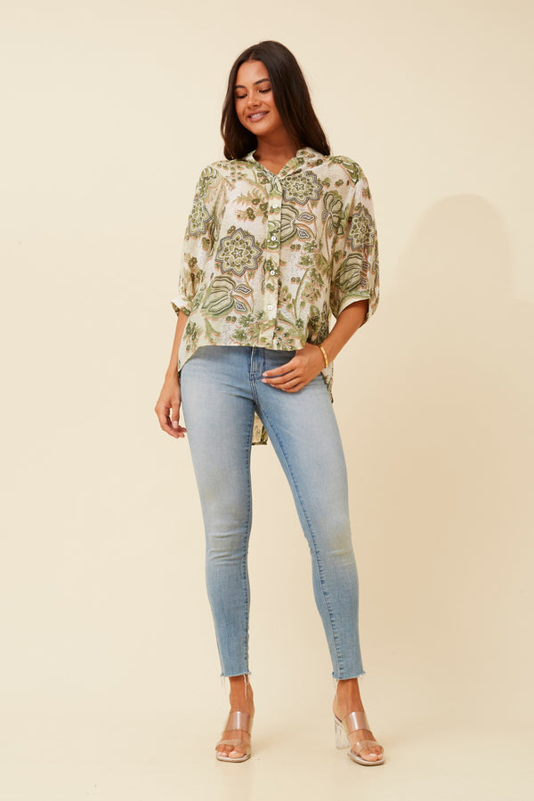 Caroline Morgan Floral Button Back Shirt