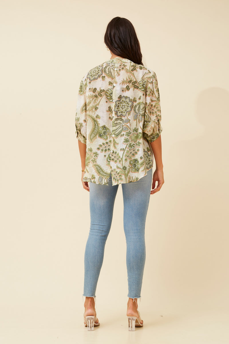 Caroline Morgan Floral Button Back Shirt
