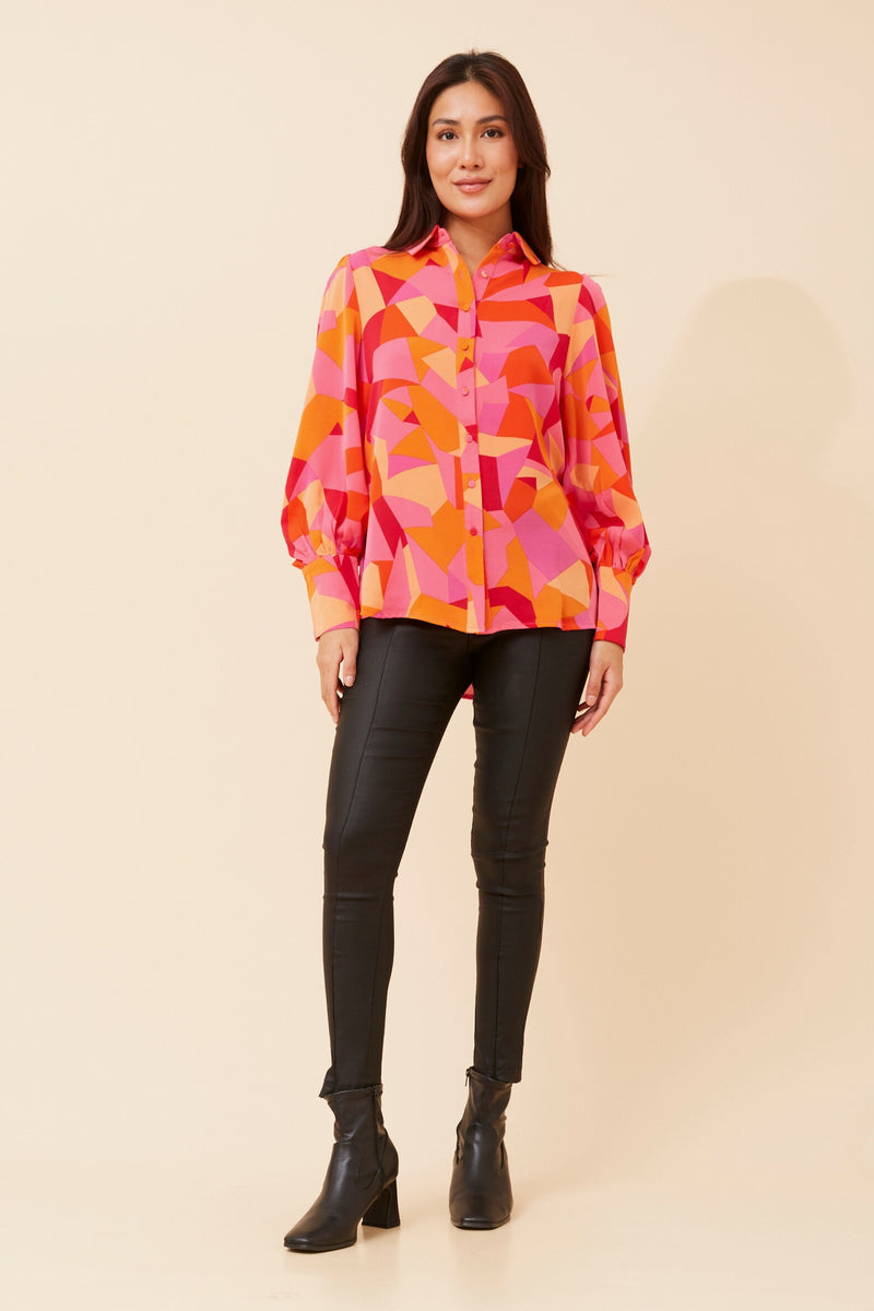 Caroline Morgan Balloon Sleeve Printed Shirt