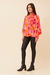Caroline Morgan Balloon Sleeve Printed Shirt