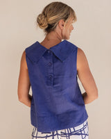See Saw 100% Linen Button Back Cowl Neck Top