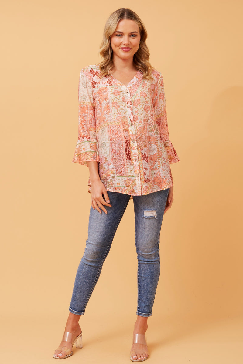 Caroline Morgan Patchwork Print Top