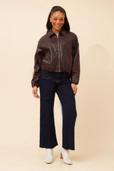 Caroline Morgan Solid Vegan Leather Jacket