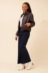 Caroline Morgan Solid Vegan Leather Jacket