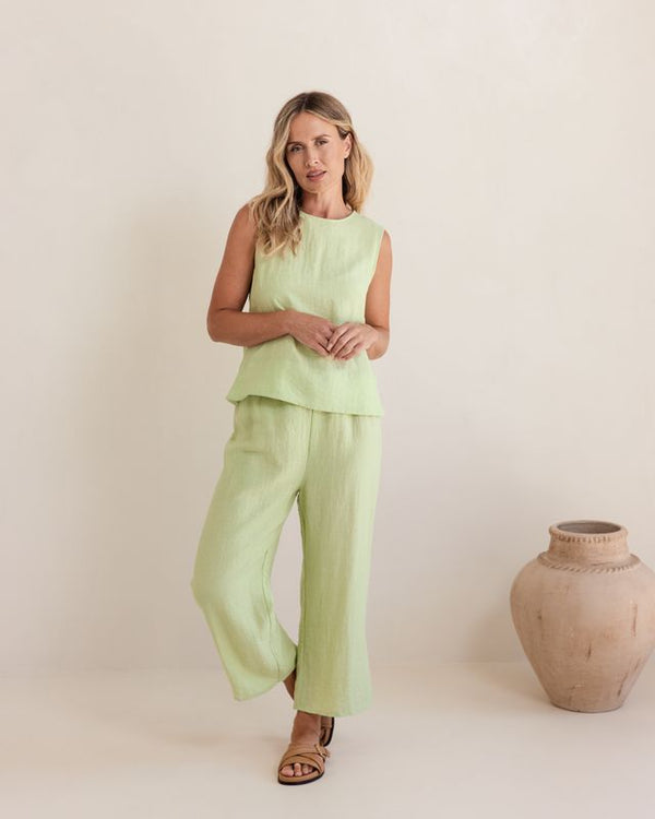 See Saw Linen/Rayon Button Back Shell Top