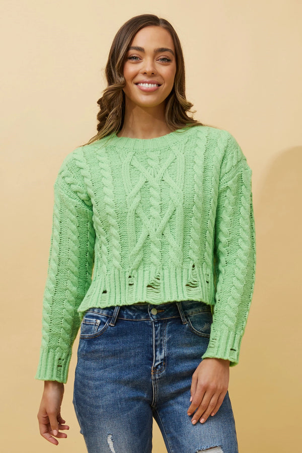 Caroline Morgan Distressed Crop Cable Jumper