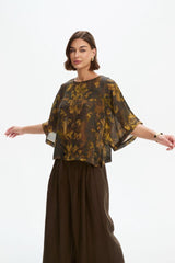 Tirelli Wide Sleeve Sheer Print Top
