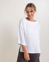 See Saw 100% Linen 3/4 Slve Side Split Top