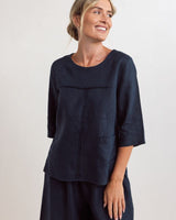 See Saw 100% Linen 3/4 Slve Seam Top