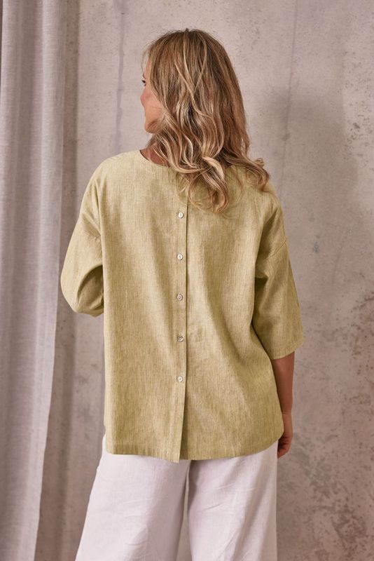 See Saw Linen Boxy Buton Back Top