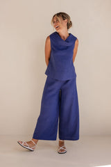 See Saw 100% Linen Button Back Cowl Neck Top