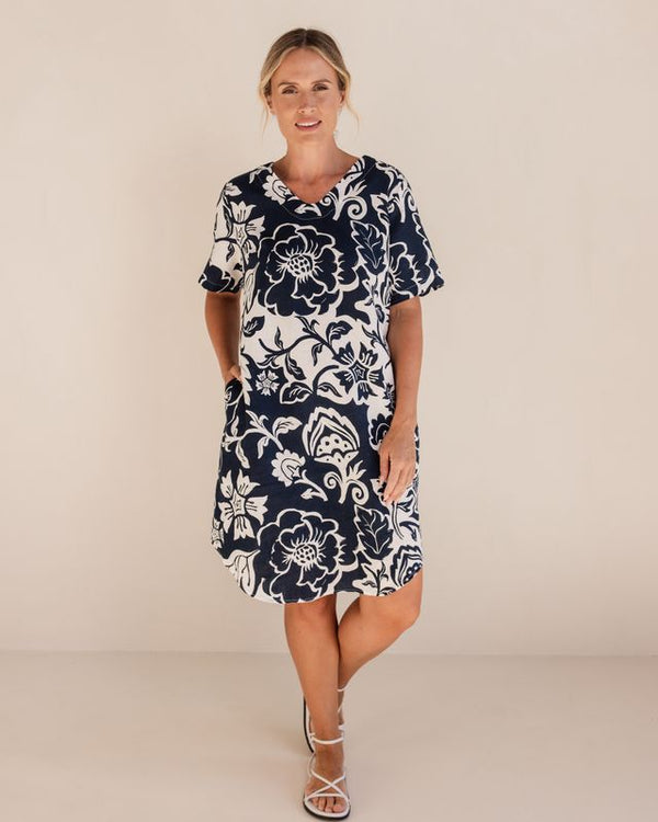 See Saw 100% Linen V Neck Dress