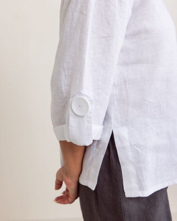 See Saw 100% Linen 3/4 Slve Side Split Top