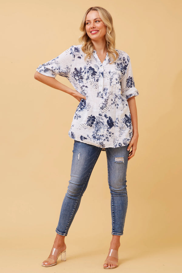 Bottega Floral Linen Top