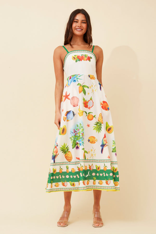 Caroline Morgan Strappy Fruit Print Midi Dress