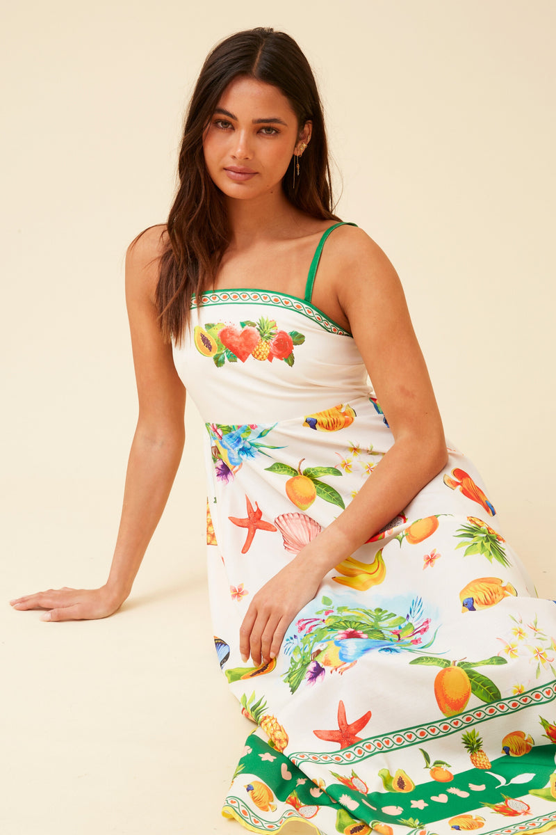 Caroline Morgan Strappy Fruit Print Midi Dress