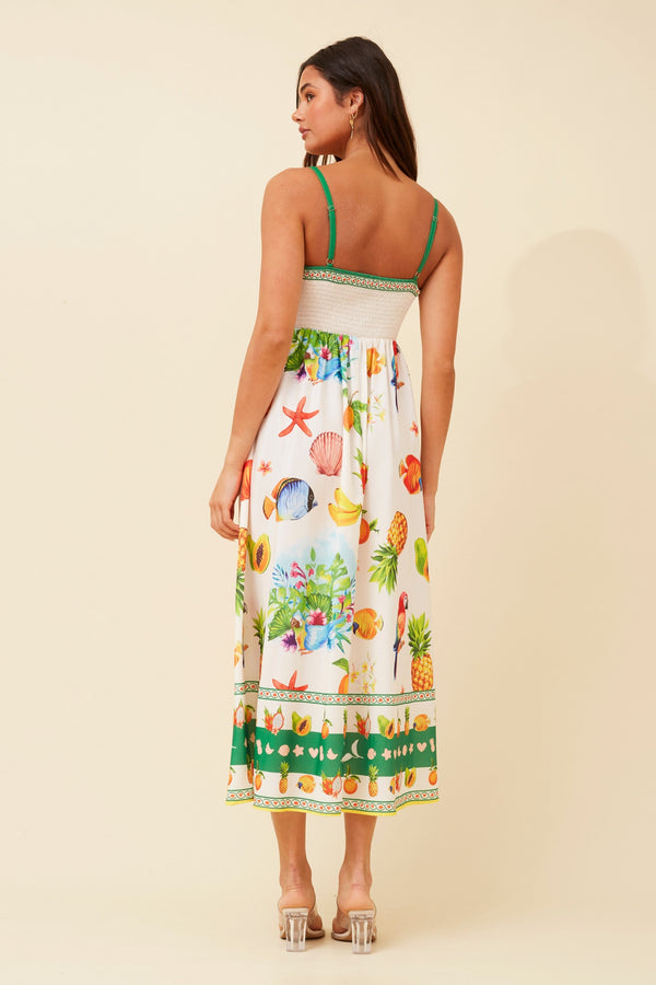 Caroline Morgan Strappy Fruit Print Midi Dress