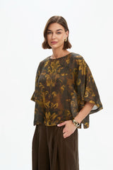 Tirelli Wide Sleeve Sheer Print Top