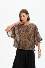 Tirelli Wide Sleeve Sheer Print Top