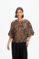 Tirelli Wide Sleeve Sheer Print Top