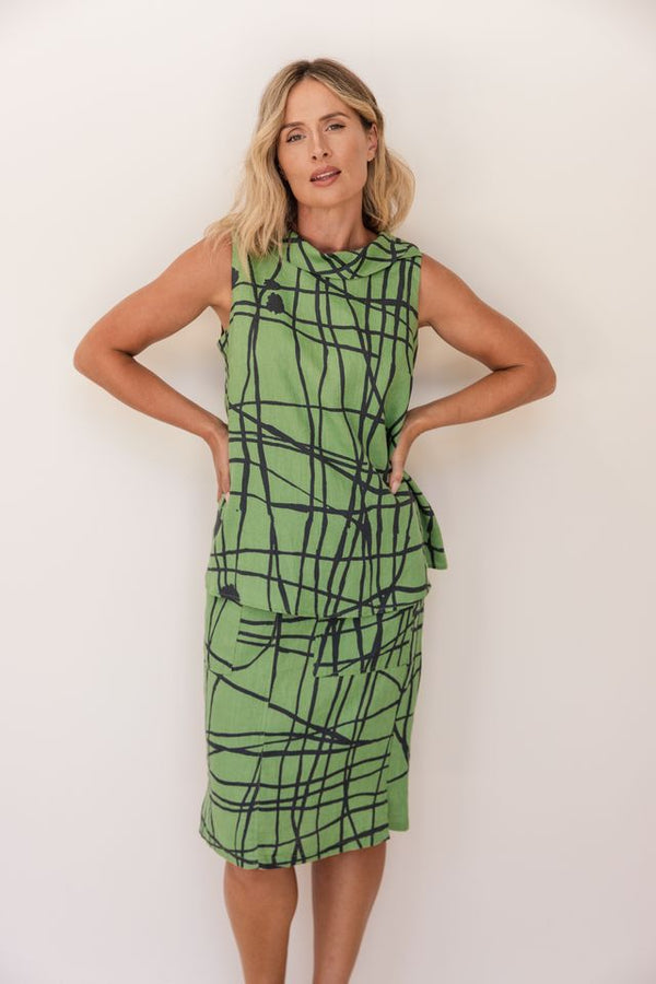 See Saw 100% Linen Straight Pocket Skirt