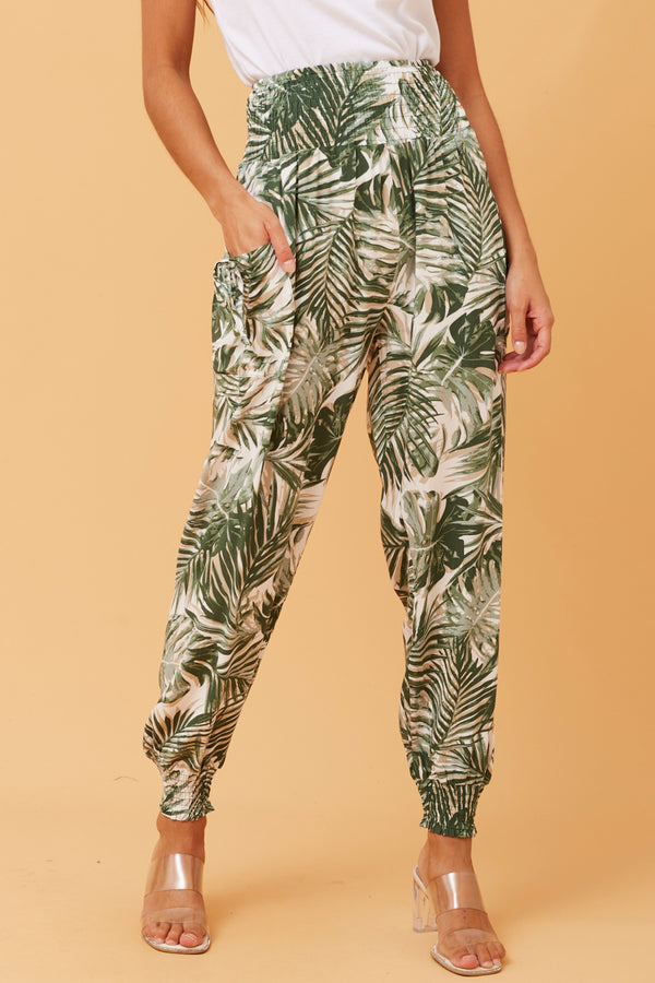 Caroline Morgan Leaf Print BoHo Pant