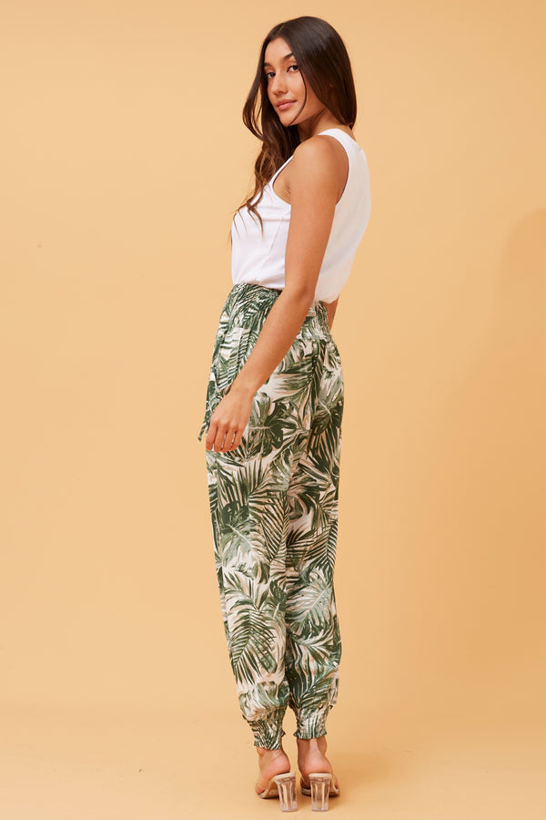 Caroline Morgan Leaf Print BoHo Pant