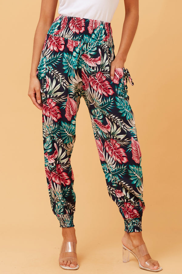 Caroline Morgan Leaf Print Harem Pant