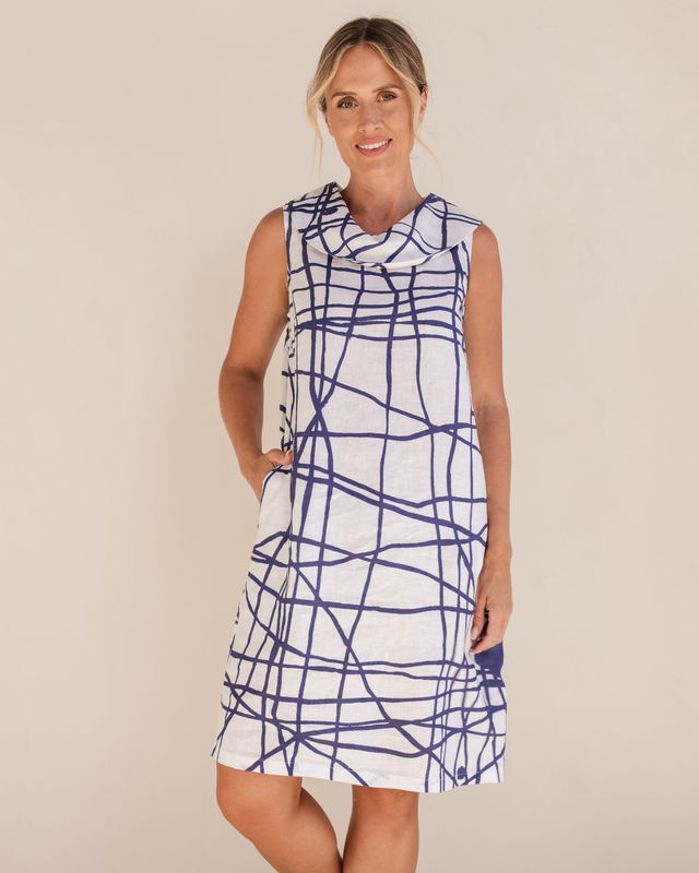 See Saw 100% Linen Cowl Neck Dress