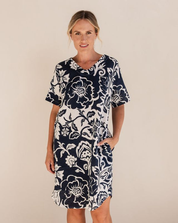 See Saw 100% Linen V Neck Dress