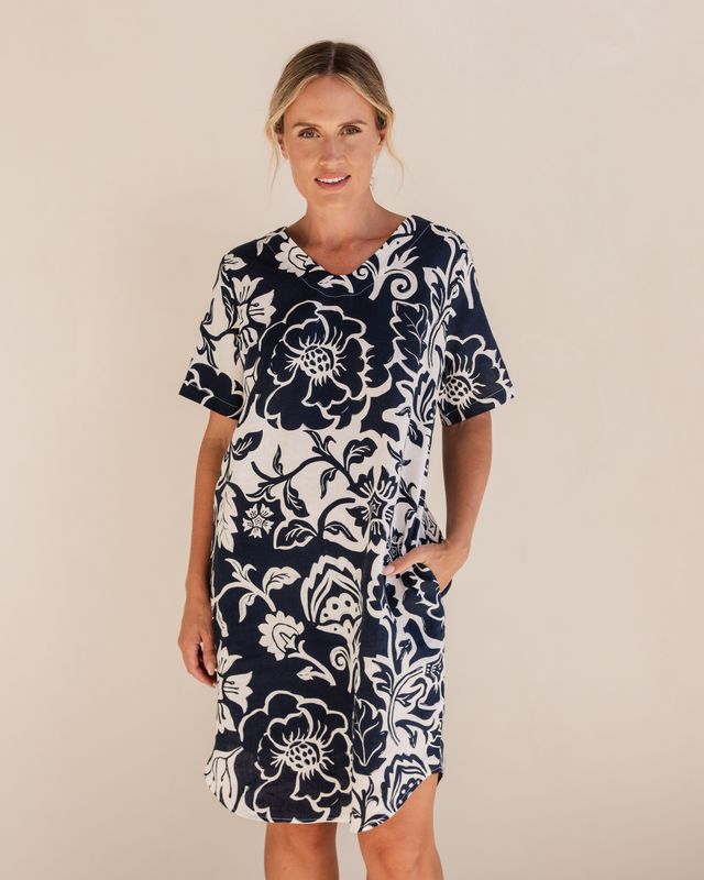 See Saw 100% Linen V Neck Dress