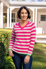 See Saw Angora Blend Stripe V Neck Sweater