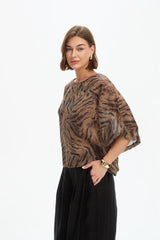 Tirelli Wide Sleeve Sheer Print Top