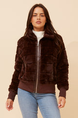 Caroline Morgan Faux Fur Bomber Jacket
