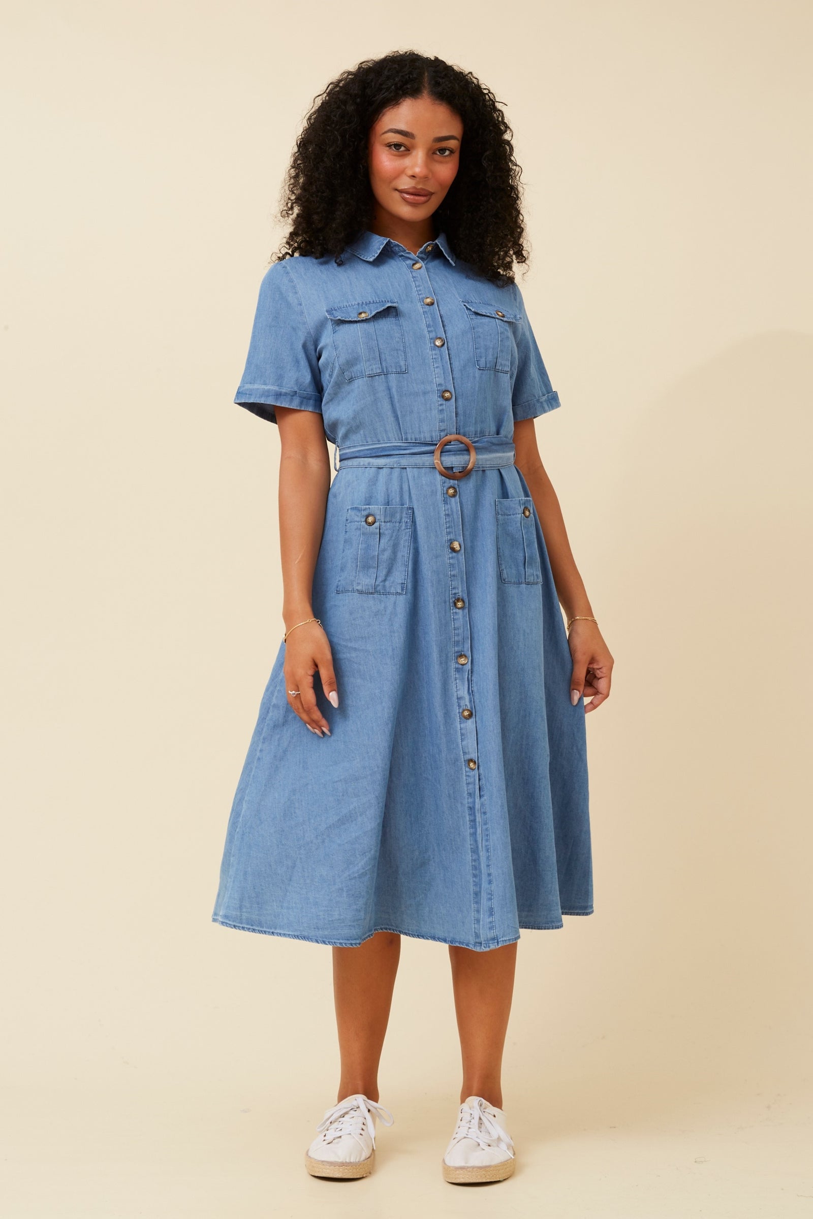 herlipto Denim Shirt Belted Dress Herlipto Belted Denim Effect