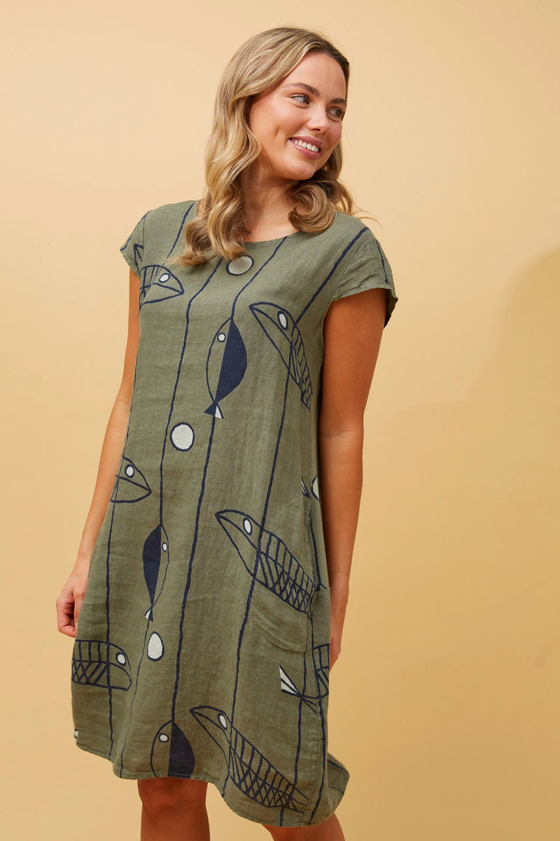 Bottega Tribal Print Linen Dress