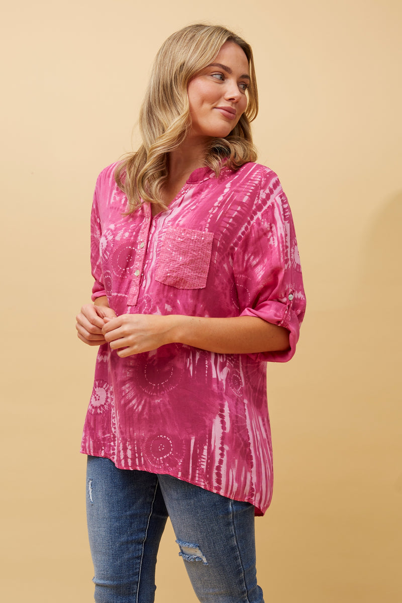 Caroline Morgan Rosetta Sequin Tie Dye Top