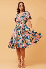 Caroline Morgan Leaf Print Dress