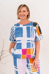 See Saw 100% Linen Cuff A Line Top
