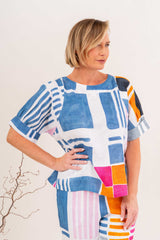 See Saw 100% Linen Cuff A Line Top