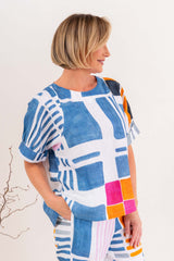 See Saw 100% Linen Cuff A Line Top