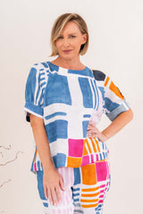 See Saw 100% Linen Cuff A Line Top