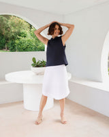 See Saw 100% Linen Button Back Cowl Neck Top