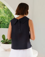 See Saw 100% Linen Button Back Cowl Neck Top