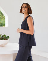 See Saw Linen Blend V Neck Tank